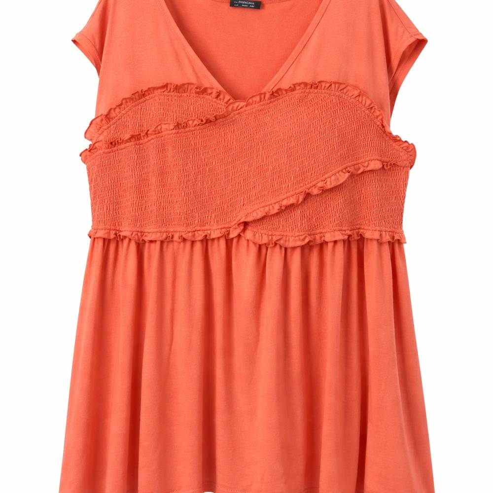 BloomChic Coral Smocked Ruffle Tunic Top